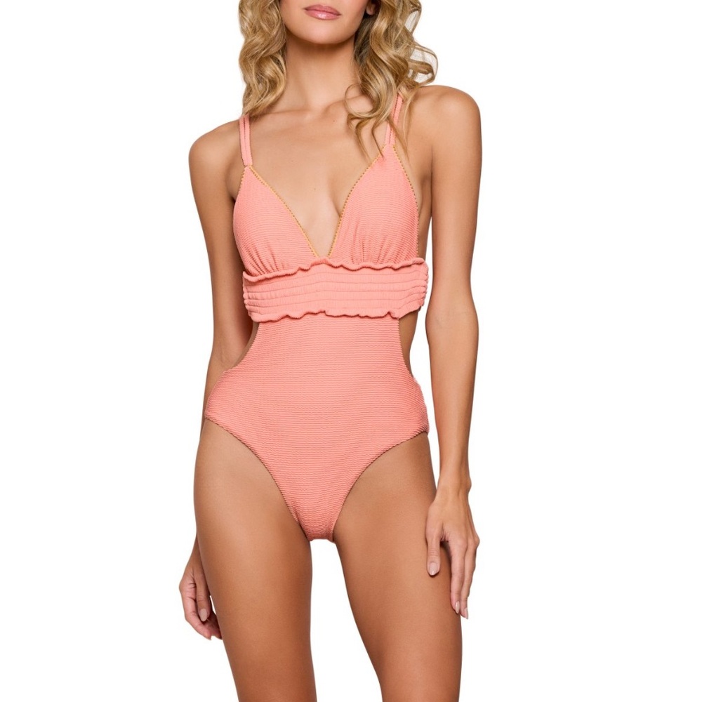 Cosita Linda Turquoise Triangle One-Piece Swimsuit Size M Adjustable Straps Chic - Picture 7 of 8